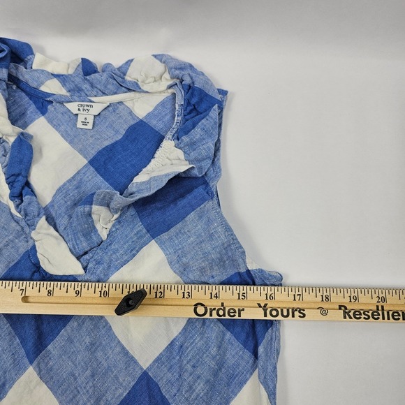 Crown & Ivy Linen Dress Women's Small Sleeveless Blue White Gingham Plaid EUC - Picture 7 of 10